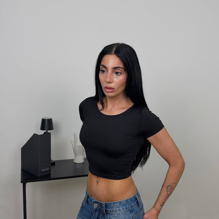 T-shirt BASIC CROP nera