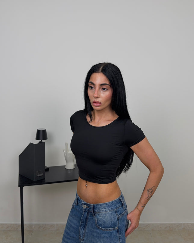 T-shirt BASIC CROP nera
