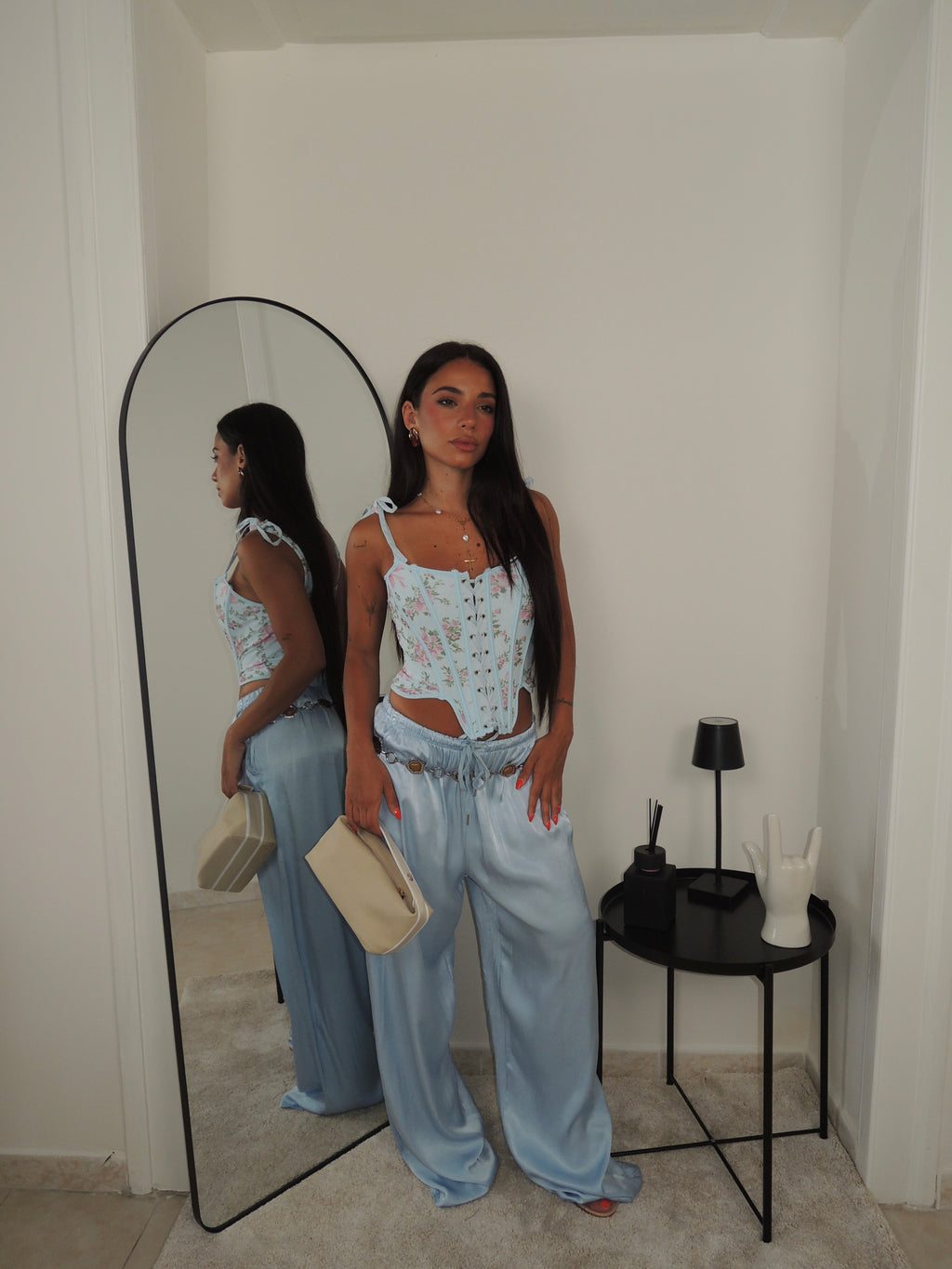Pantalone SATEN celeste