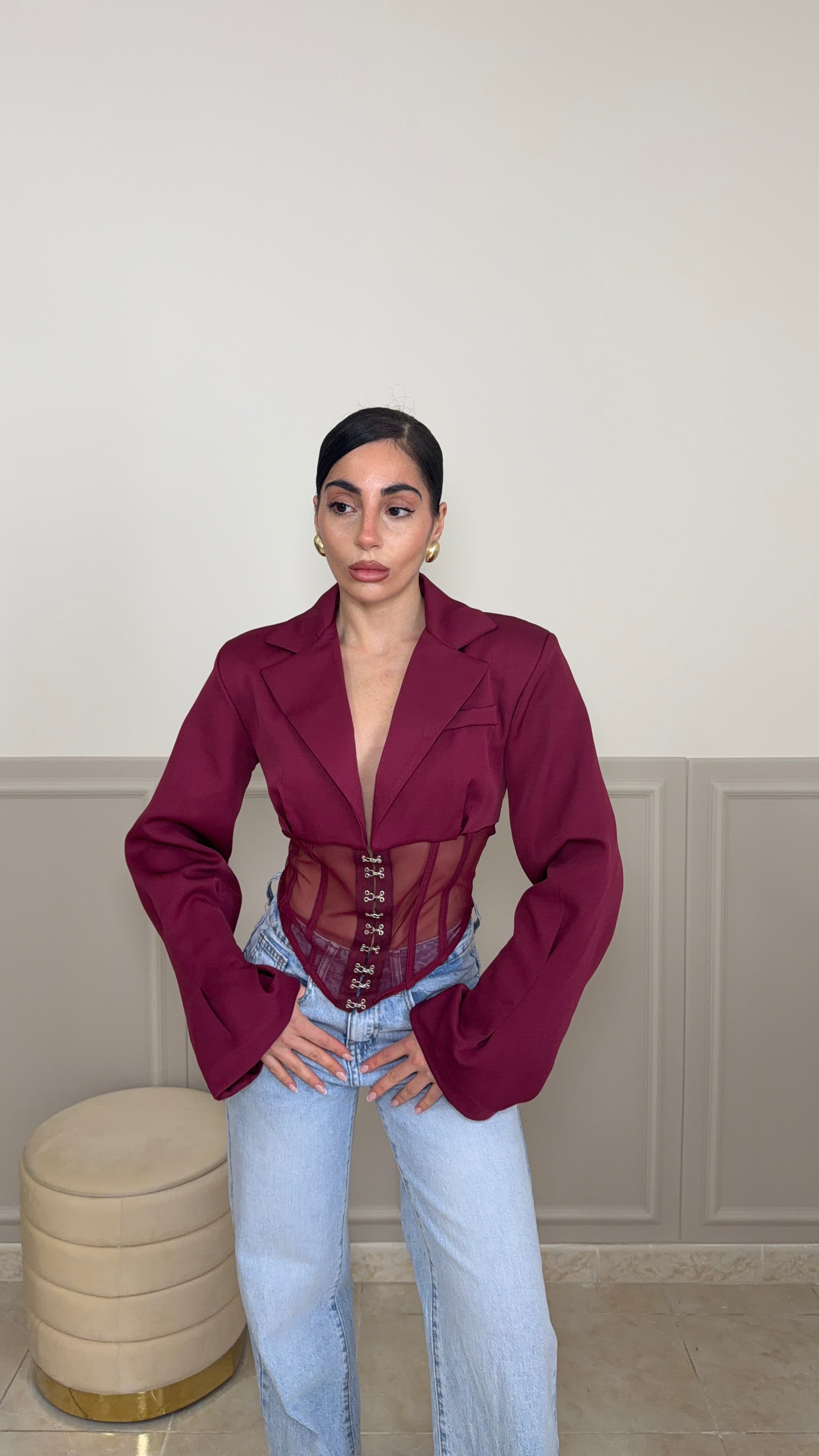 Giacca SHEER BUSTIER bordeaux