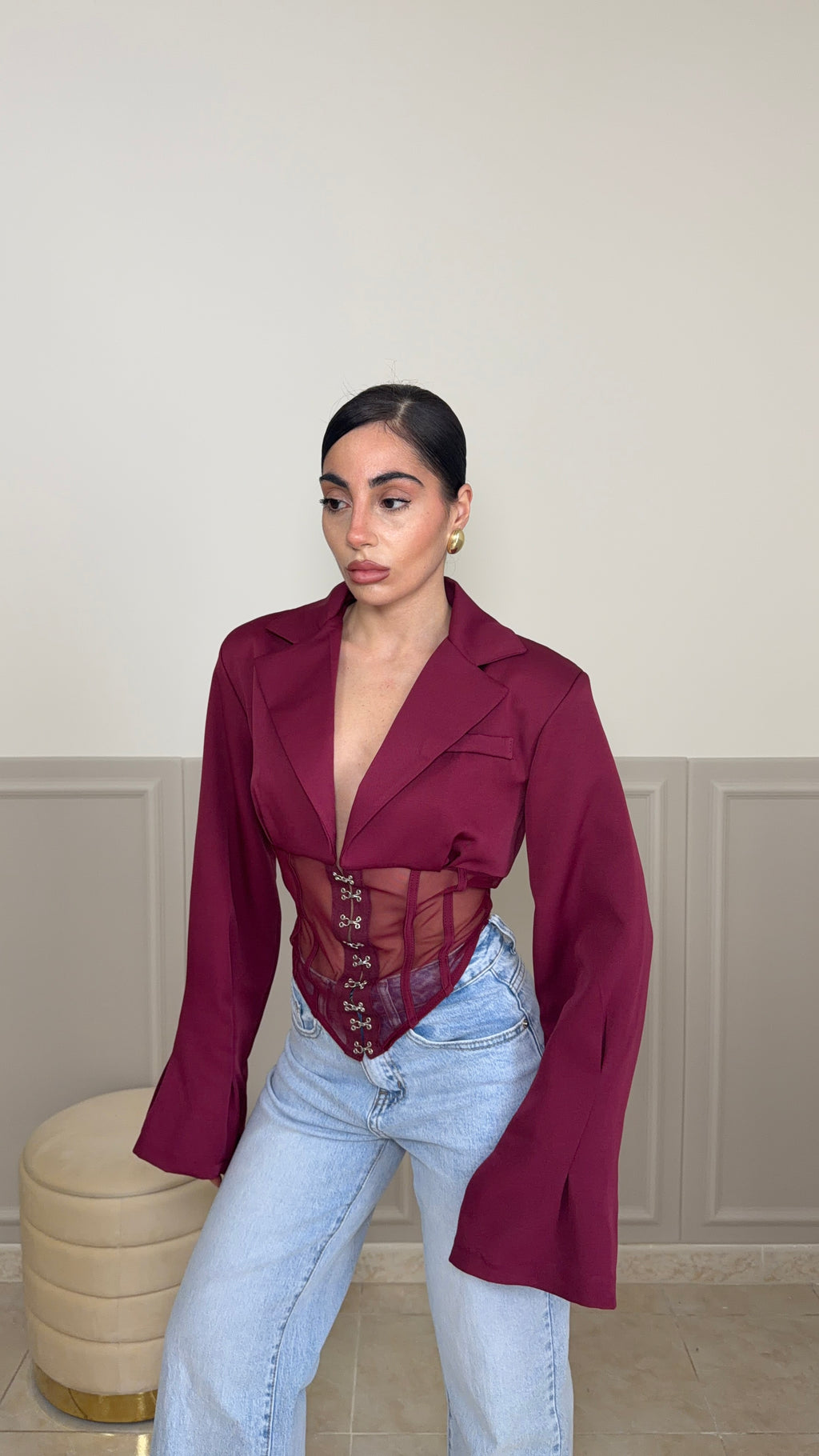 Giacca SHEER BUSTIER bordeaux