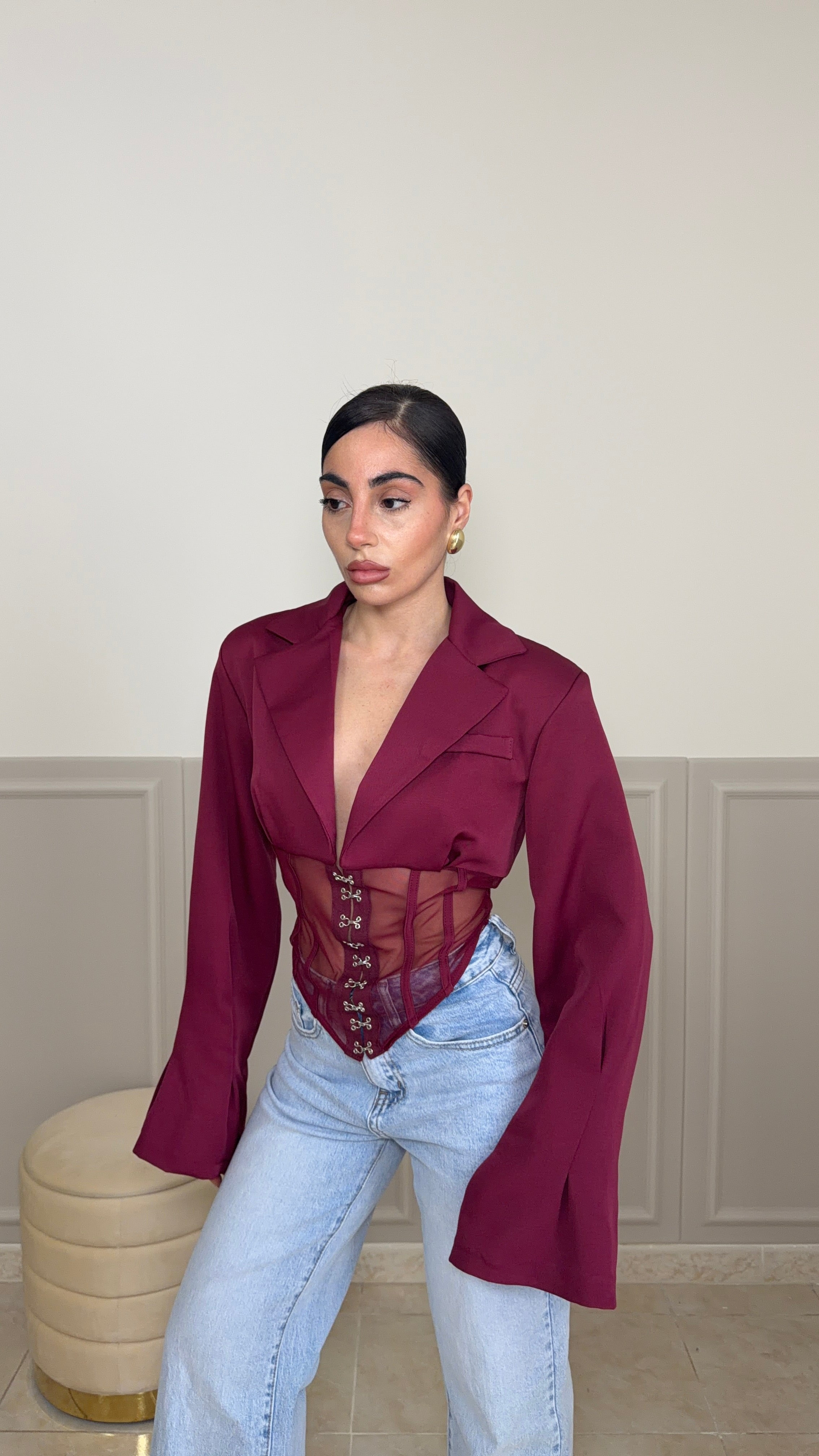Giacca SHEER BUSTIER bordeaux